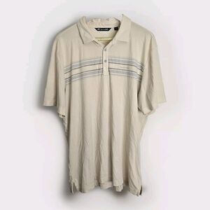 Travis Mathew Polo Shirt Mens XL Yellow Pima Cotton Blend Chest Striped Golf